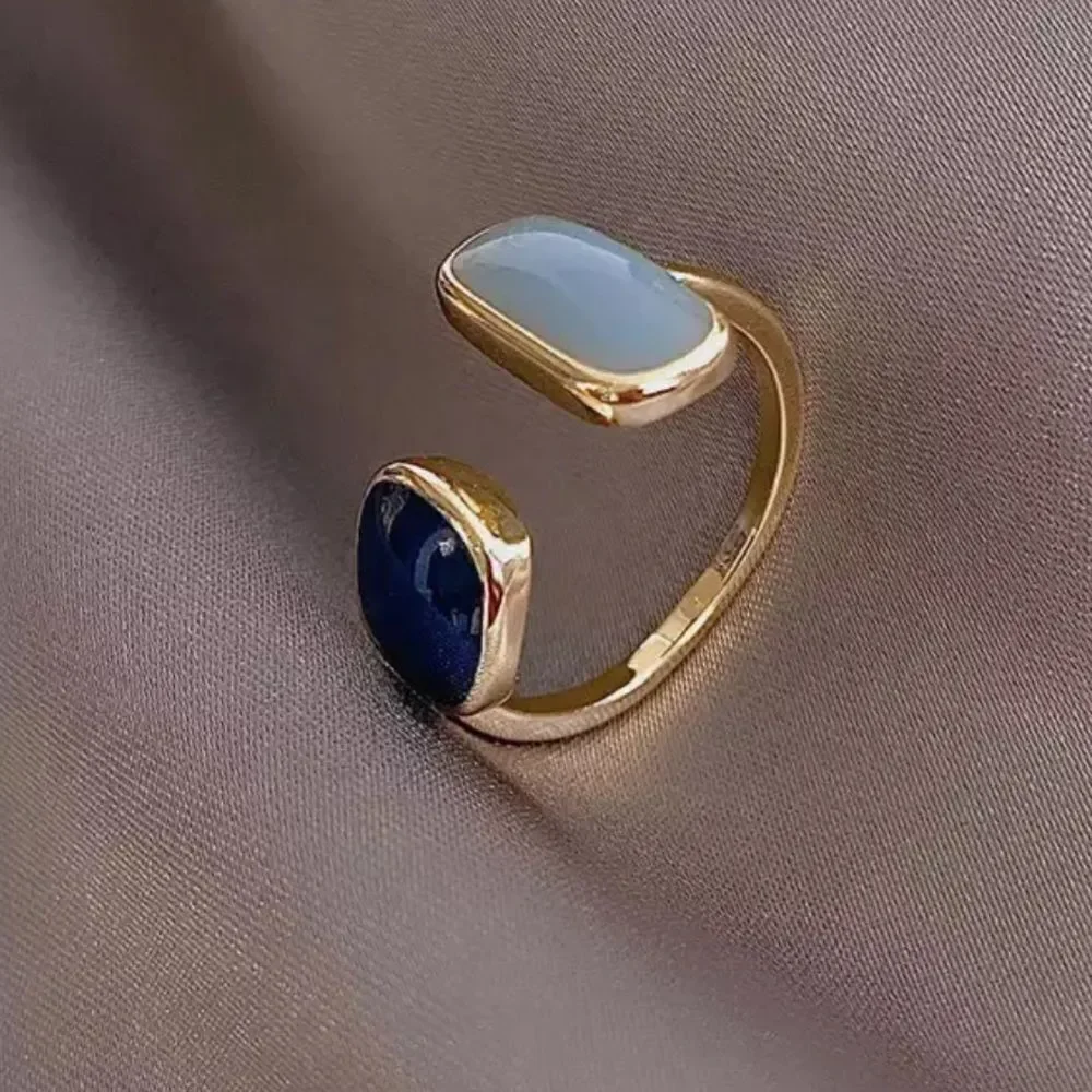 French Blue Retro Moi et Toi Gold Tone Adjustable Ring NWOT